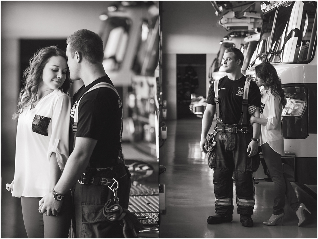 photo of firefighter and fiancé engagement session