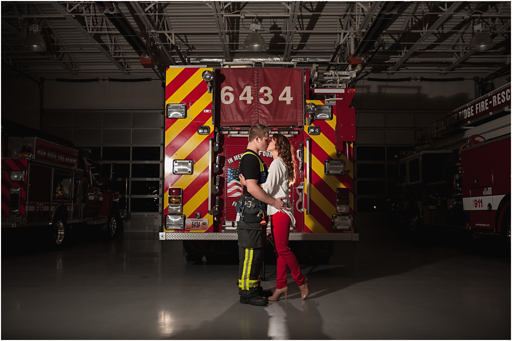 romantic kiss photo at fire house
