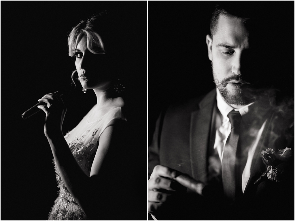 photo of bride and groom smoking cigars