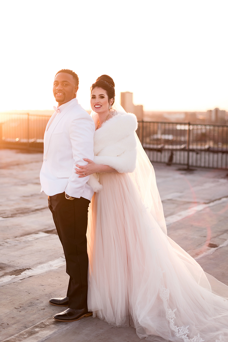 Bride & Groom Portraits on NEO Rooftop at Sunset by Ashley Fisher Photography