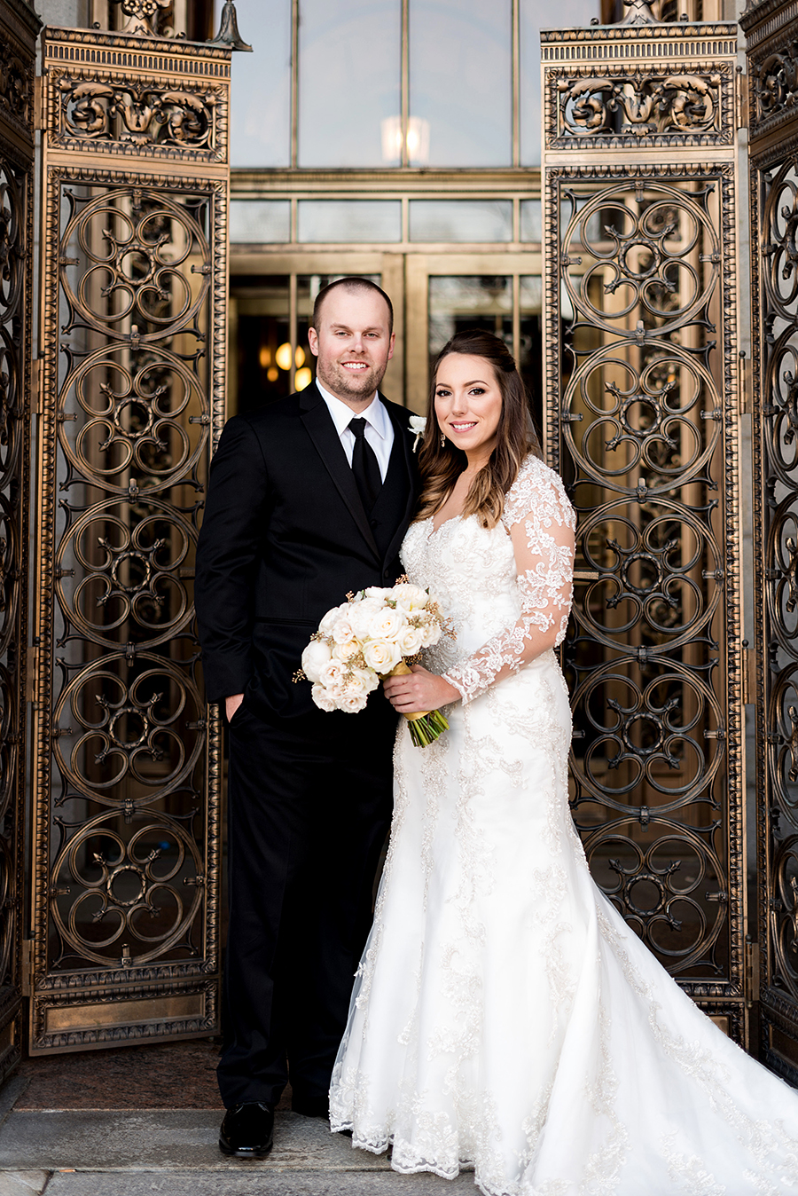 bride and groom portraits at central library by ashley fisher photography
