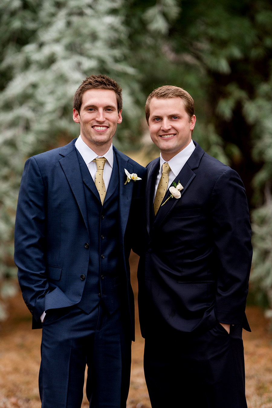groomsmen in navy suits for a winter wedding at graham chapel by ashley fisher photography