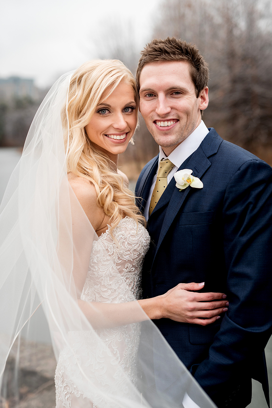 bride and groom for a winter wedding at graham chapel by ashley fisher photography
