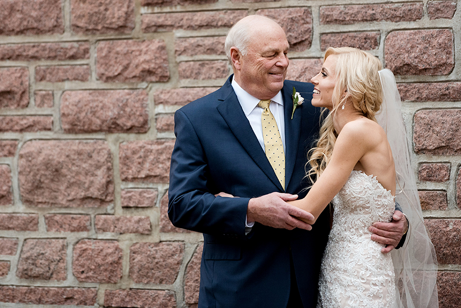 bride and her dad first look for a winter wedding at graham chapel by ashley fisher photography