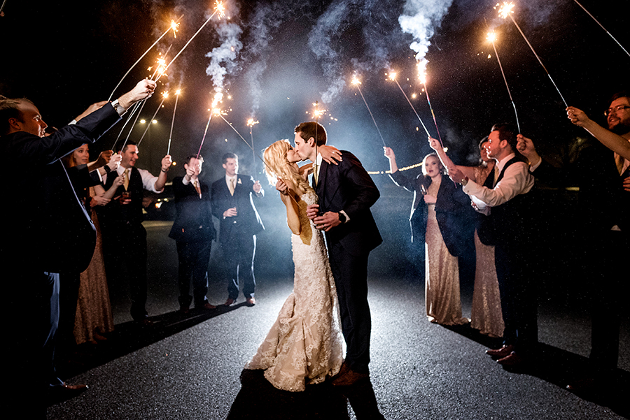 sparkler exit for a winter wedding at graham chapel by ashley fisher photography