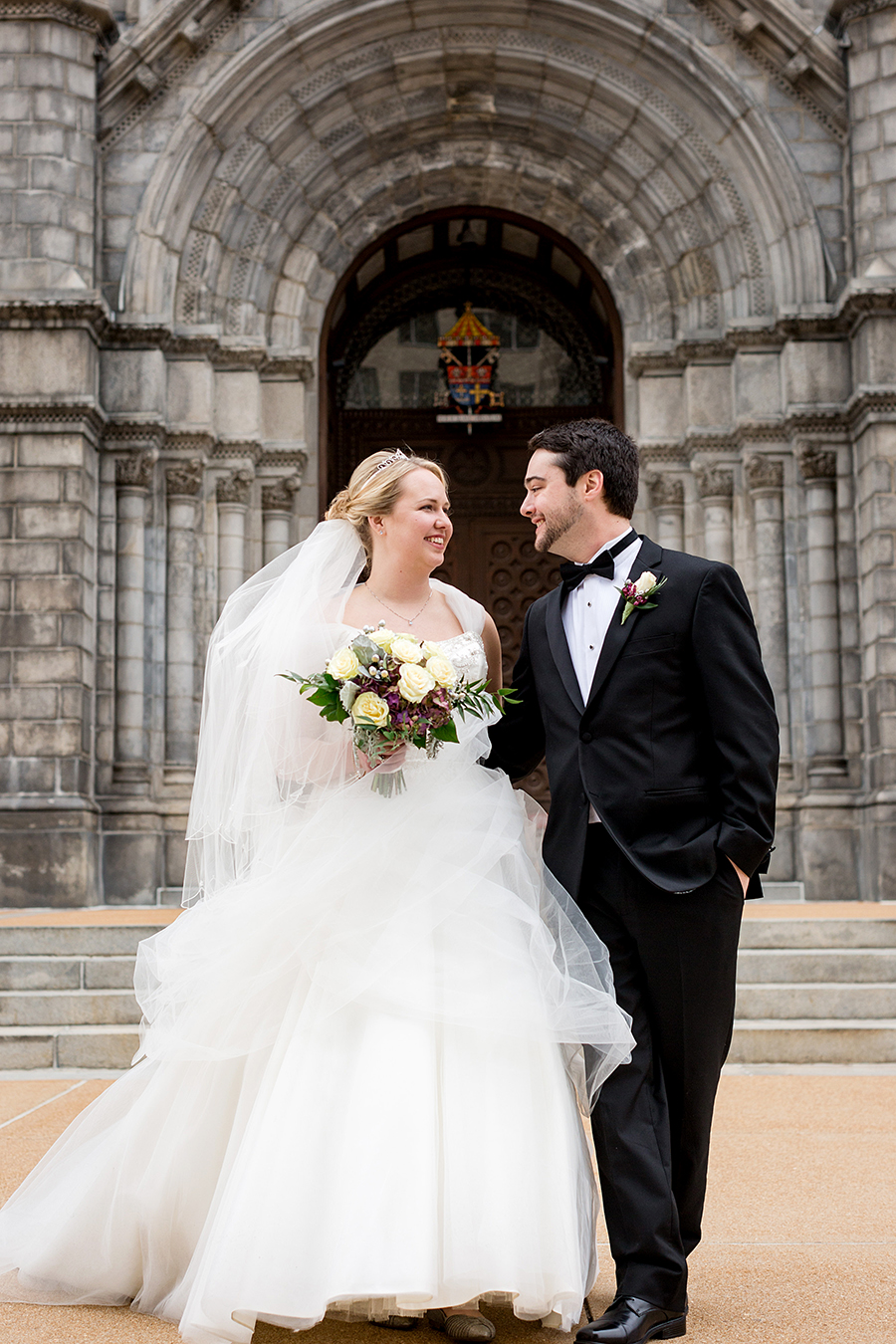 photo of the couple outside the cathedral basilica by ashley fisher photography
