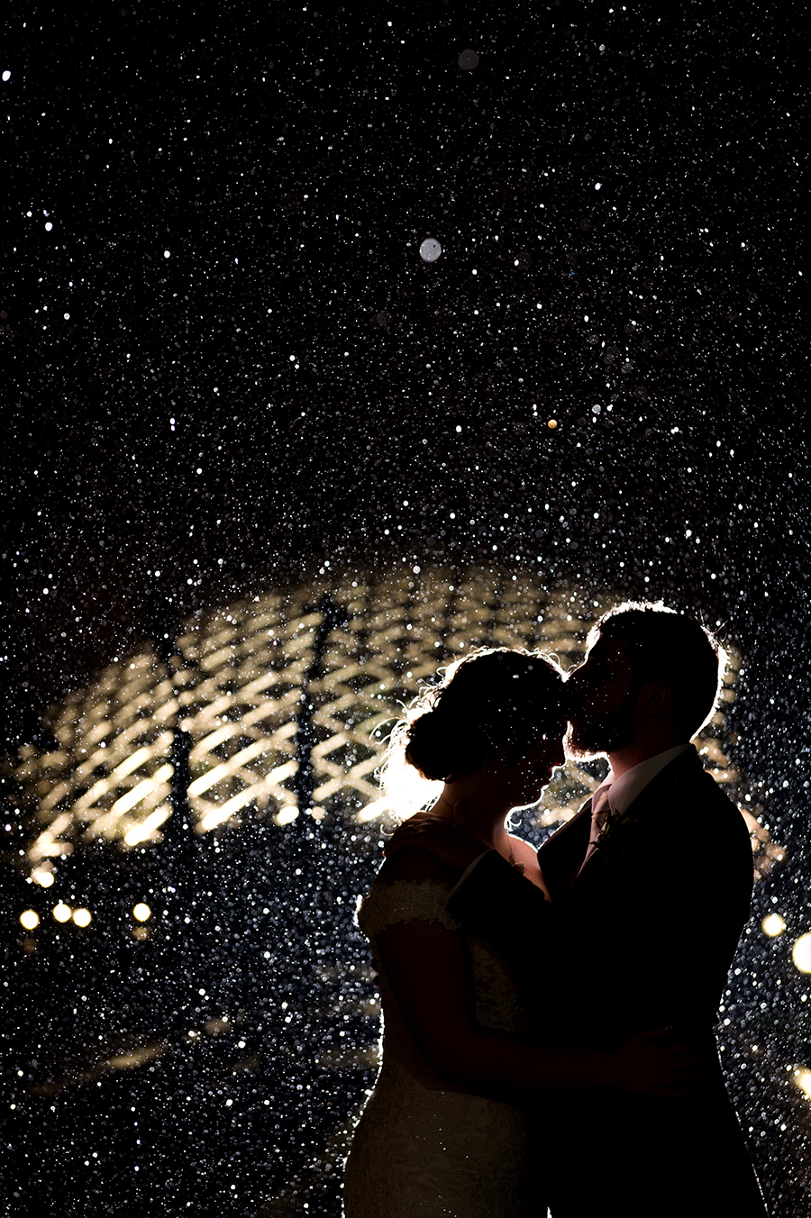 photo of rainy wedding day at missouri botanical garden by ashley fisher photography