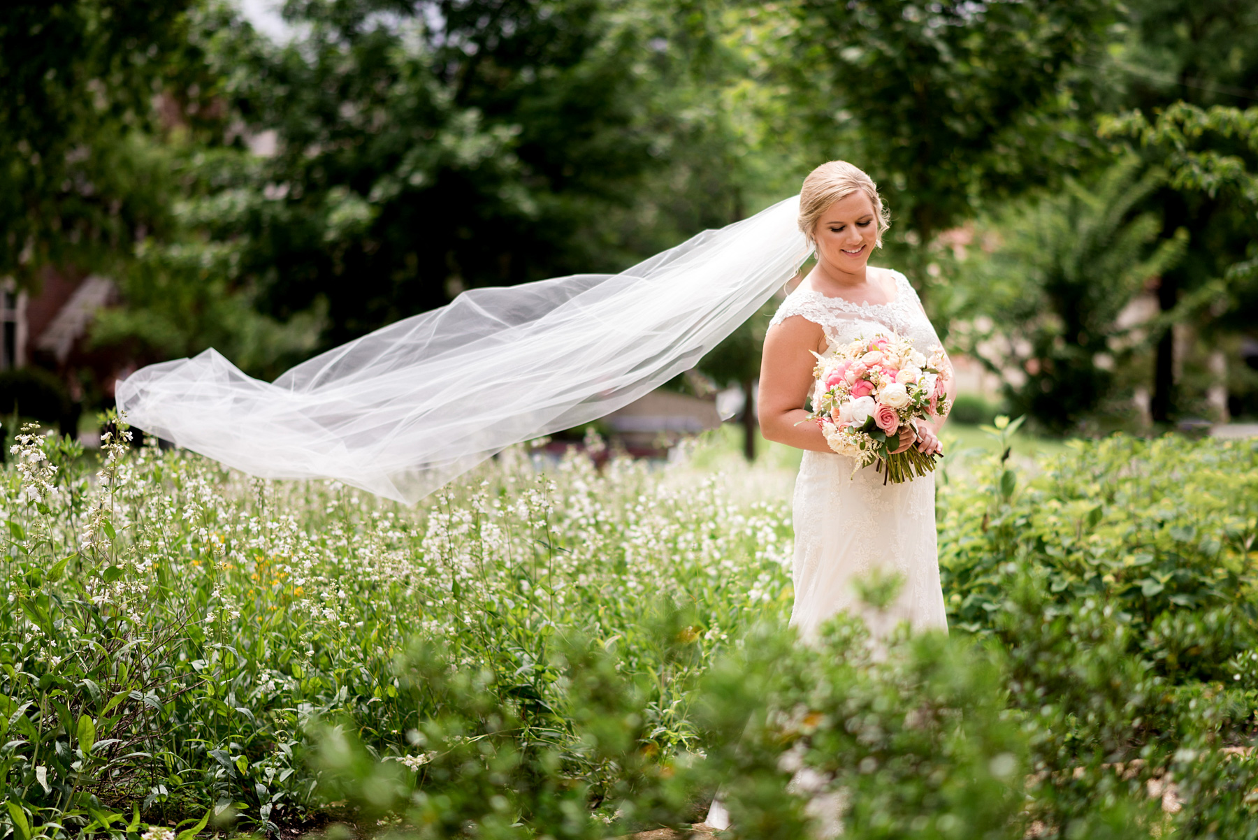 photo of bride at washington university campus by ashley fisher photography