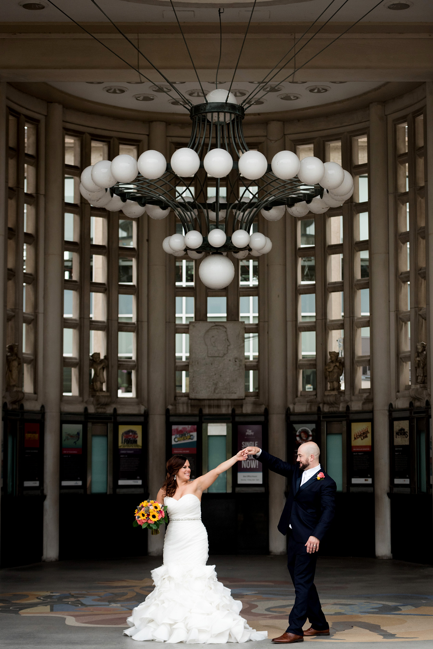photo of bride and groom at the muny by ashley fisher photography