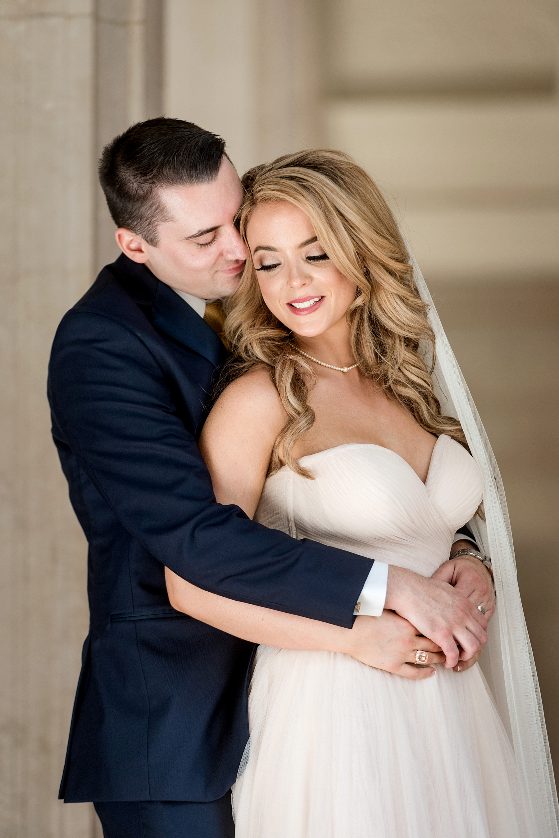 bride and groom in statler ballroom by ashley fisher photography