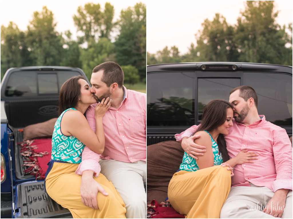 country engagement photos with pickup truck