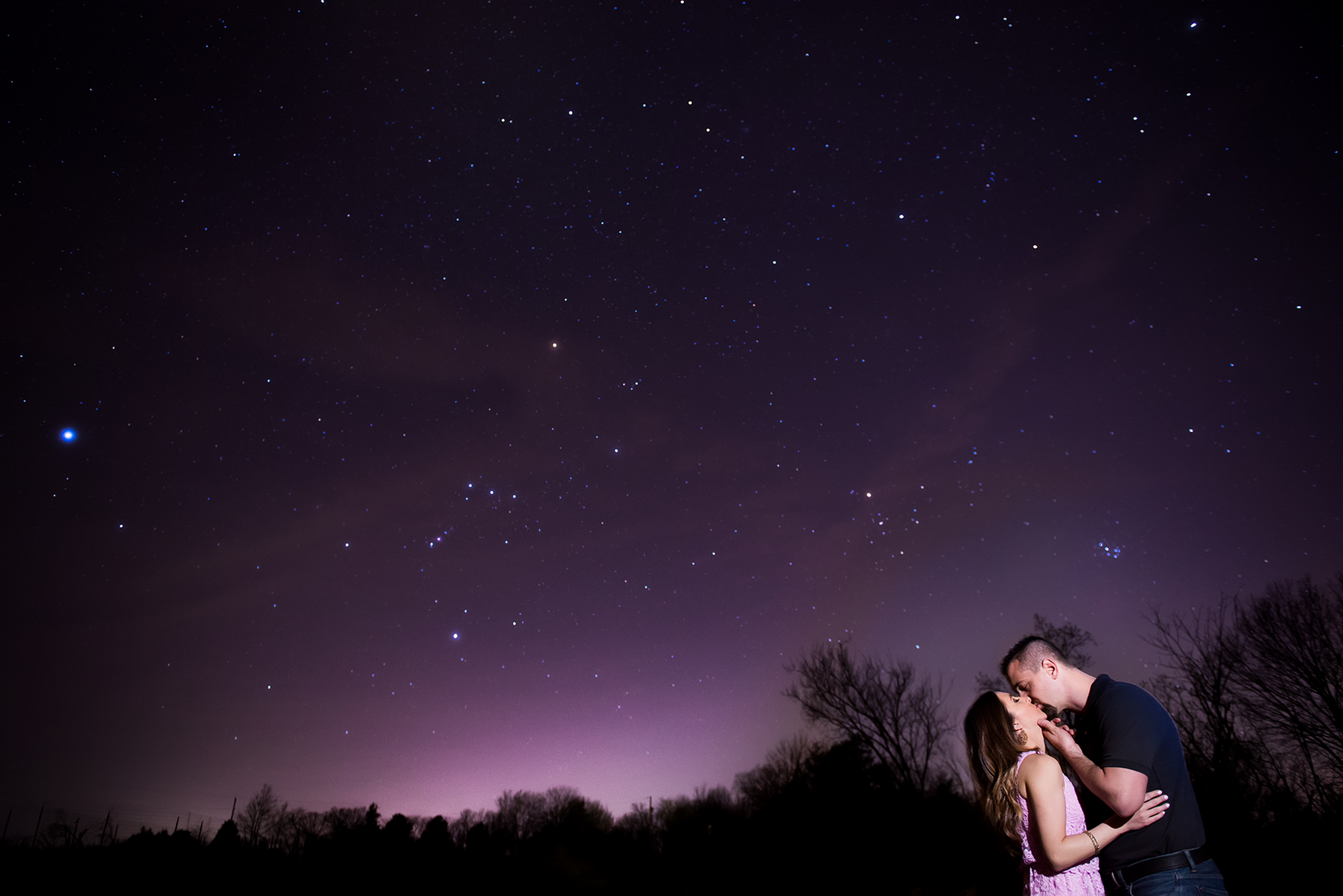 photo of bride and groom with starry sky