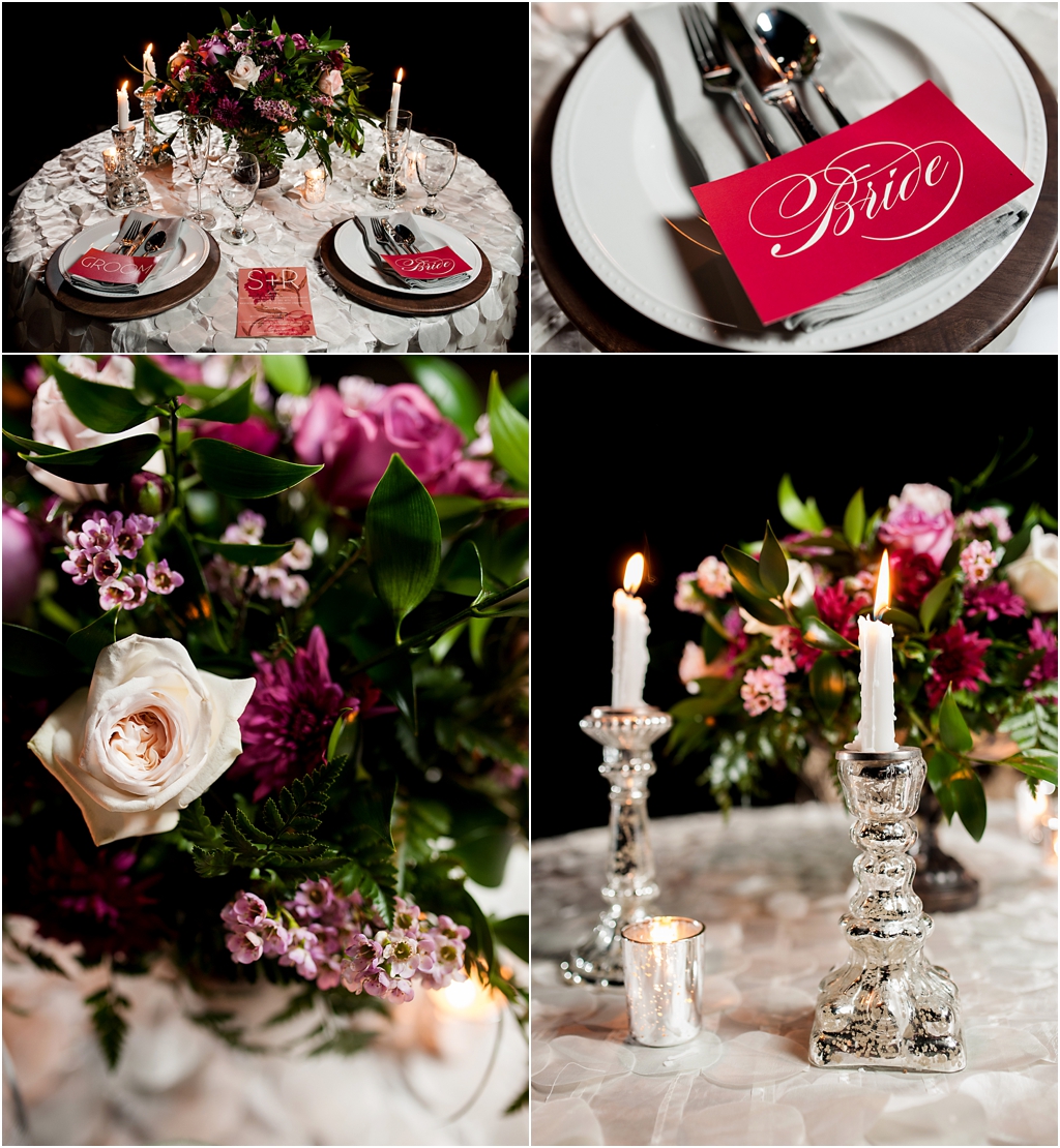 photo of marsala table settings at the wedding retreat