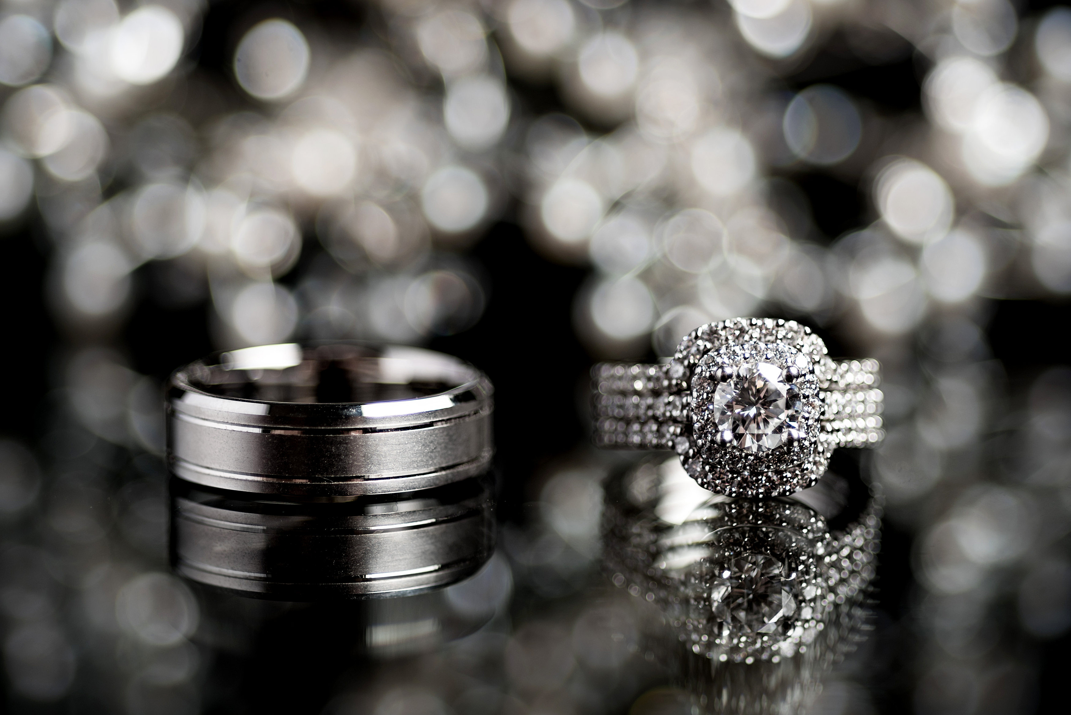 two band halo engagement ring with pave band by ashley fisher photography