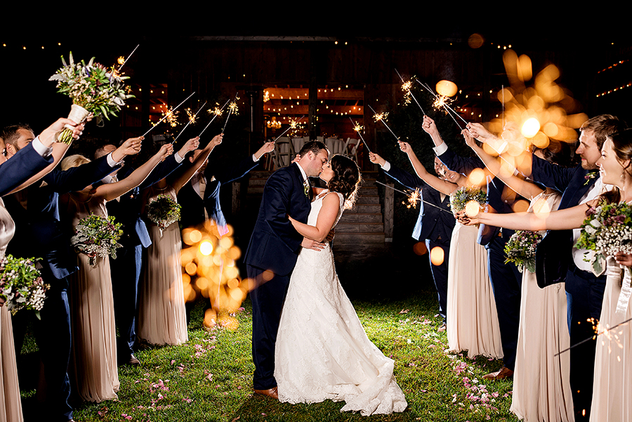 photo of sparkler exit at chaumette winery wedding by ashley fisher photography