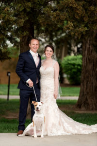 photo of couple with flower dog at cedar lake cellars by ashley fisher photography