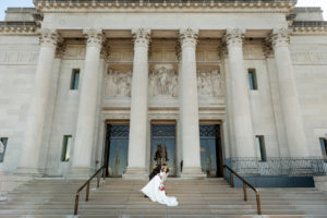photo of bride and groom on art hill by ashley fisher photography