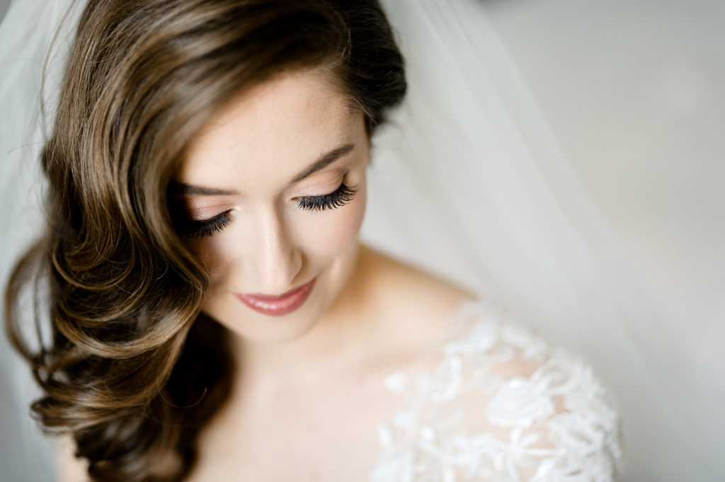 close up bridal portrait focused on eyelashes