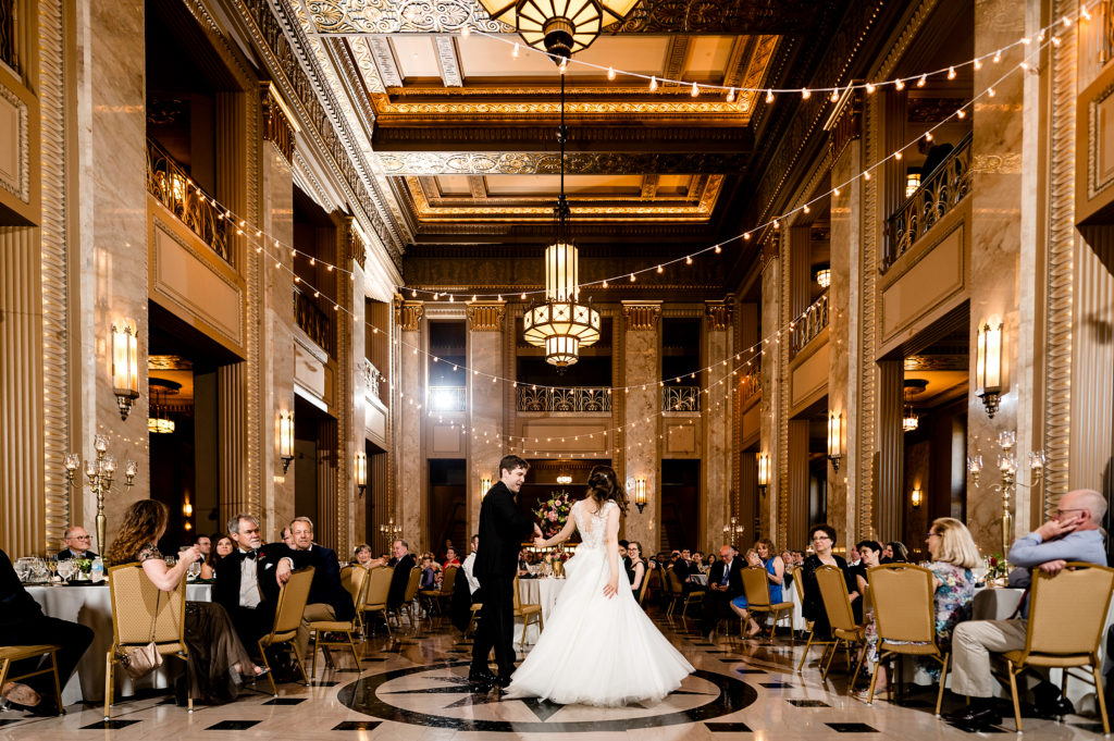 first dance spin in grand lobby of stifel theater wedding
